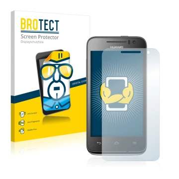 Front side of a product packaging with the brand logo BROTECT. Next to it is the device Huawei Ascend G330 U8825-1 shown with 