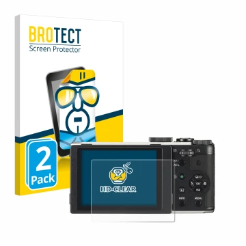 Front side of a product packaging with the brand logo BROTECT. Next to it is the device Pentax MX-1 shown with the correspondi