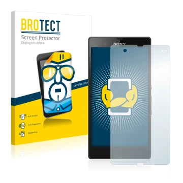 Front side of a product packaging with the brand logo BROTECT. Next to it is the device Sony Xperia Z C6602 C6603 shown with t