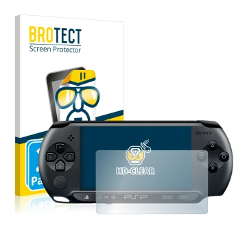 Front side of a product packaging with the brand logo BROTECT. Next to it is the device Sony PSP 1004 shown with the correspon
