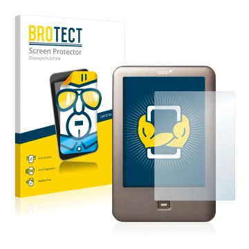 Front side of a product packaging with the brand logo BROTECT. Next to it is the device Tolino Shine shown with the correspond