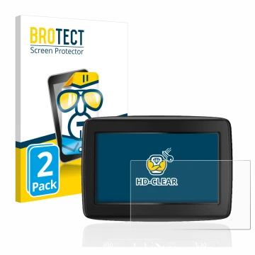Front side of a product packaging with the brand logo BROTECT. Next to it is the device TomTom Start 20 M Europe Traffic shown