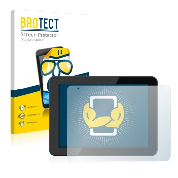 Front side of a product packaging with the brand logo BROTECT. Next to it is the device BQ Curie 2 shown with the correspondin