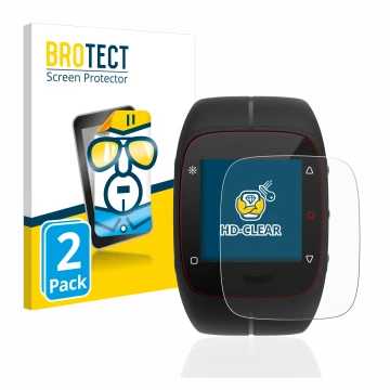 Front side of a product packaging with the brand logo BROTECT. Next to it is the device Polar M400 shown with the correspondin