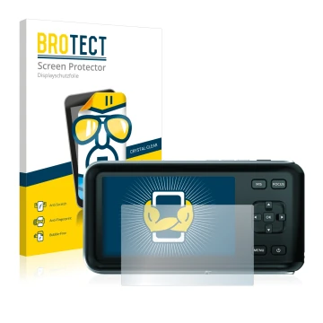 Front side of a product packaging with the brand logo BROTECT. Next to it is the device Blackmagic Pocket Cinema Camera shown 