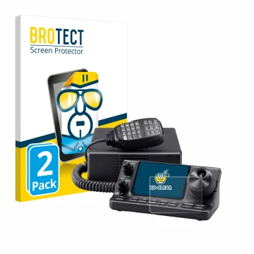 Front side of a product packaging with the brand logo BROTECT. Next to it is the device Icom IC-7100 shown with the correspond