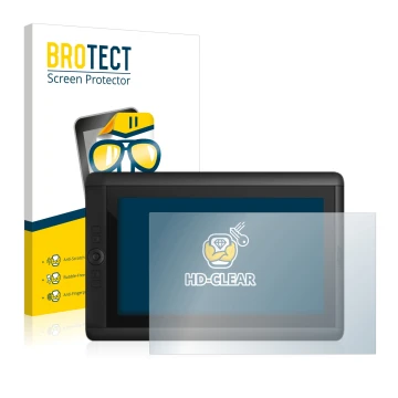 Front side of a product packaging with the brand logo BROTECT. Next to it is the device Wacom Cintiq 13 HD shown with the corr