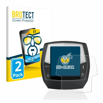 Front side of a product packaging with the brand logo BROTECT. Next to it is the device Bosch Intuvia Performance Line shown w