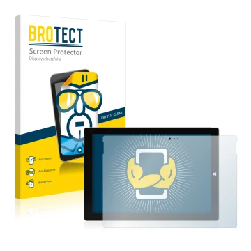 Front side of a product packaging with the brand logo BROTECT. Next to it is the device Microsoft Surface Pro 3 shown with the