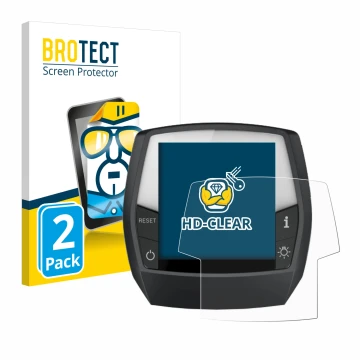 Front side of a product packaging with the brand logo BROTECT. Next to it is the device Bosch Intuvia Active Line shown with t