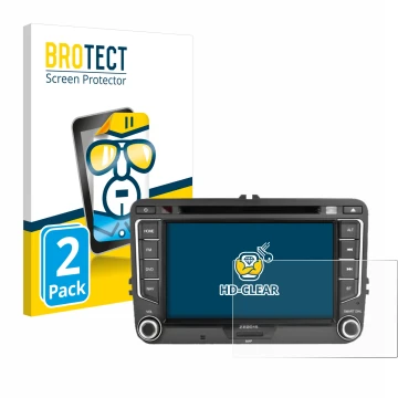 Front side of a product packaging with the brand logo BROTECT. Next to it is the device Zenec E>Go 7