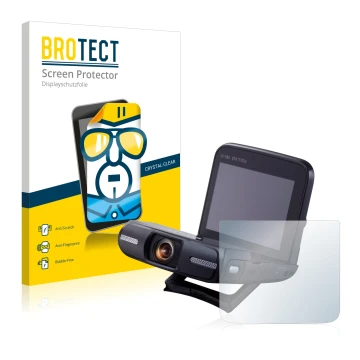 Front side of a product packaging with the brand logo BROTECT. Next to it is the device Canon Legria Mini shown with the corre