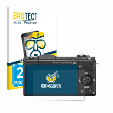 Front side of a product packaging with the brand logo BROTECT. Next to it is the device Sony Alpha 5100 (DSLR-A5100) shown wit