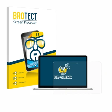 Front side of a product packaging with the brand logo BROTECT. Next to it is the device Apple MacBook Pro Retina 13