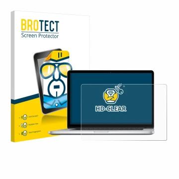 Front side of a product packaging with the brand logo BROTECT. Next to it is the device Apple MacBook Pro Retina 15
