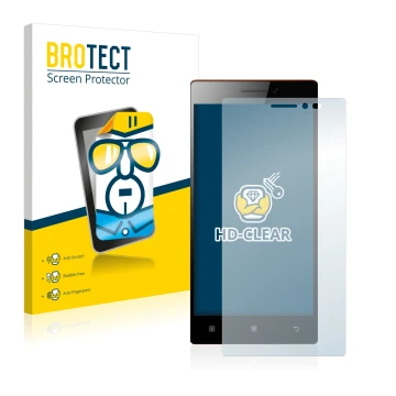 Front side of a product packaging with the brand logo BROTECT. Next to it is the device Lenovo Vibe X2 shown with the correspo
