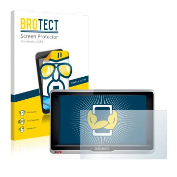 Front side of a product packaging with the brand logo BROTECT. Next to it is the device Becker Professional 6 LMU shown with t