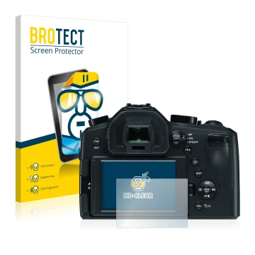 Front side of a product packaging with the brand logo BROTECT. Next to it is the device Leica V-LUX (Typ 114) shown with the c