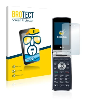 Front side of a product packaging with the brand logo BROTECT. Next to it is the device LG Wine Smart H410 shown with the corr