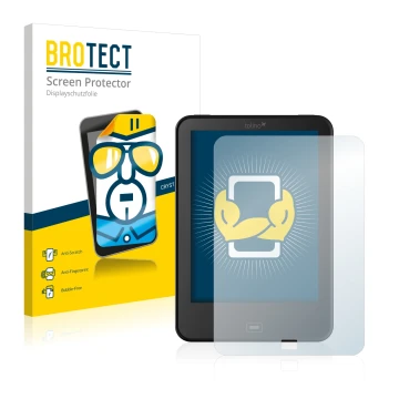 Front side of a product packaging with the brand logo BROTECT. Next to it is the device Tolino Vision 2 shown with the corresp