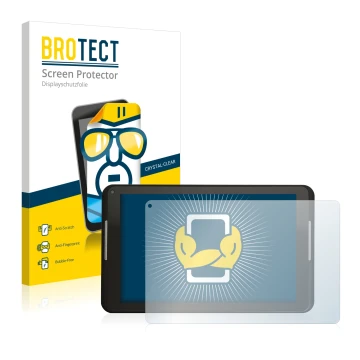 Front side of a product packaging with the brand logo BROTECT. Next to it is the device Xoro PAD 8W2 shown with the correspond