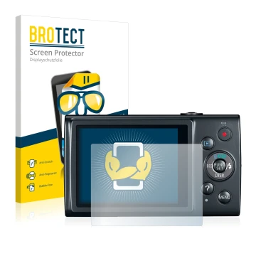 Front side of a product packaging with the brand logo BROTECT. Next to it is the device Canon IXUS 170 shown with the correspo