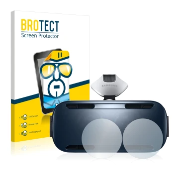 Front side of a product packaging with the brand logo BROTECT. Next to it is the device Samsung Gear VR shown with the corresp