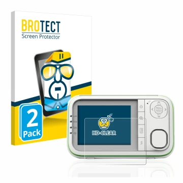 Front side of a product packaging with the brand logo BROTECT. Next to it is the device Belkin Baby 1000 Babyphone shown with 