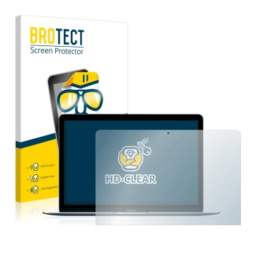 Front side of a product packaging with the brand logo BROTECT. Next to it is the device Apple MacBook 12