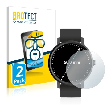 Front side of a product packaging with the brand logo BROTECT. Next to it is the device Watches (Circular, ø: 50 mm) shown wit
