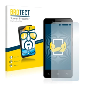 Front side of a product packaging with the brand logo BROTECT. Next to it is the device Gionee V183 shown with the correspondi