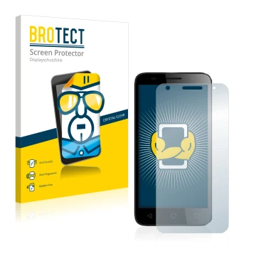 Front side of a product packaging with the brand logo BROTECT. Next to it is the device Alcatel Pixi 3 (5.0) 4G shown with the
