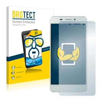 Front side of a product packaging with the brand logo BROTECT. Next to it is the device Doogee Ibiza F2 shown with the corresp