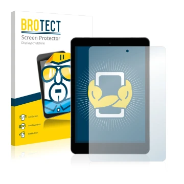 Front side of a product packaging with the brand logo BROTECT. Next to it is the device Kiano SlimTab 8 shown with the corresp