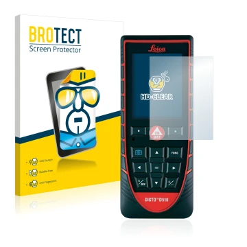 Front side of a product packaging with the brand logo BROTECT. Next to it is the device Leica DISTO D510 shown with the corres