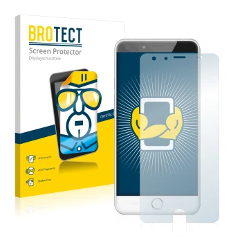 Front side of a product packaging with the brand logo BROTECT. Next to it is the device Ulefone Be Touch shown with the corres