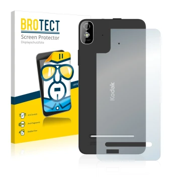 Front side of a product packaging with the brand logo BROTECT. Next to it is the device Kodak IM5 Back shown with the correspo