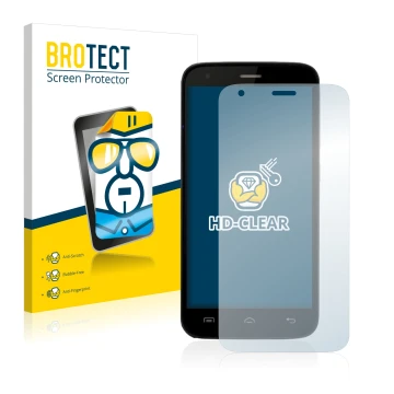 Front side of a product packaging with the brand logo BROTECT. Next to it is the device Doogee Valencia 2 Y100 shown with the 