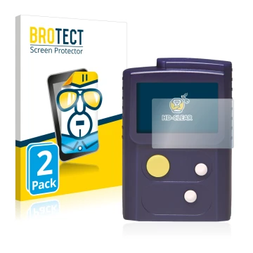 Front side of a product packaging with the brand logo BROTECT. Next to it is the device Swissphone RES.Q shown with the corres