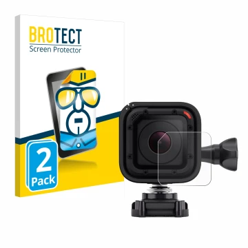 Front side of a product packaging with the brand logo BROTECT. Next to it is the device GoPro Hero 4 Session Lens (housing) sh