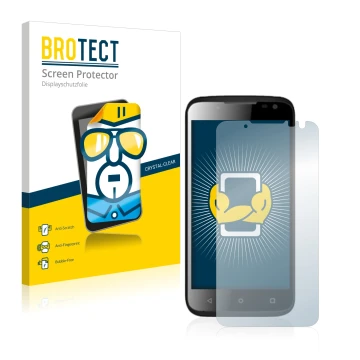 Front side of a product packaging with the brand logo BROTECT. Next to it is the device Yezz Andy 4.5EL shown with the corresp