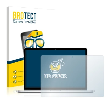 Front side of a product packaging with the brand logo BROTECT. Next to it is the device Apple MacBook Pro Retina 15