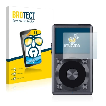 Front side of a product packaging with the brand logo BROTECT. Next to it is the device FiiO X3 II shown with the correspondin