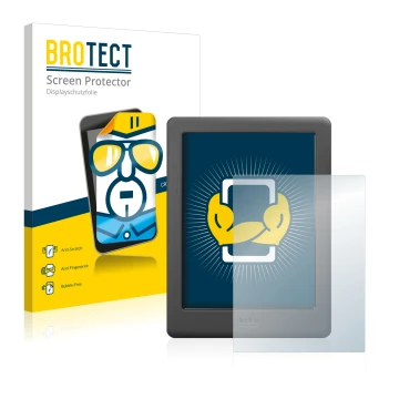 Front side of a product packaging with the brand logo BROTECT. Next to it is the device Kobo Glo HD shown with the correspondi