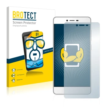 Front side of a product packaging with the brand logo BROTECT. Next to it is the device Gionee F103 shown with the correspondi