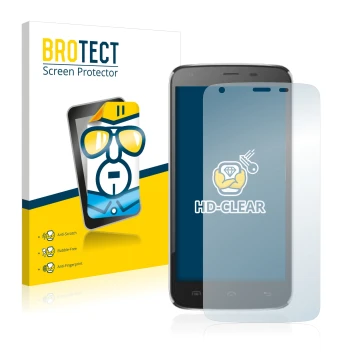 Front side of a product packaging with the brand logo BROTECT. Next to it is the device Doogee T6 shown with the corresponding