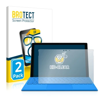 Front side of a product packaging with the brand logo BROTECT. Next to it is the device Microsoft Surface Pro 4 shown with the