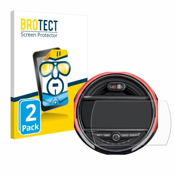 Front side of a product packaging with the brand logo BROTECT. Next to it is the device Mini Cooper R56 (6.5