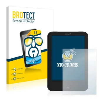 Front side of a product packaging with the brand logo BROTECT. Next to it is the device Tolino Shine 2 HD shown with the corre
