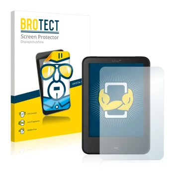 Front side of a product packaging with the brand logo BROTECT. Next to it is the device Tolino Vision 3 HD shown with the corr
